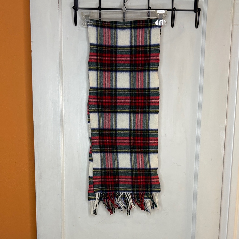 Vintage Plaid Red White Green Yellow Blue Wool Scarf